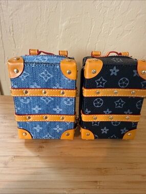 Brand New Designer Inspired Mini Suitcase - Denim & Black